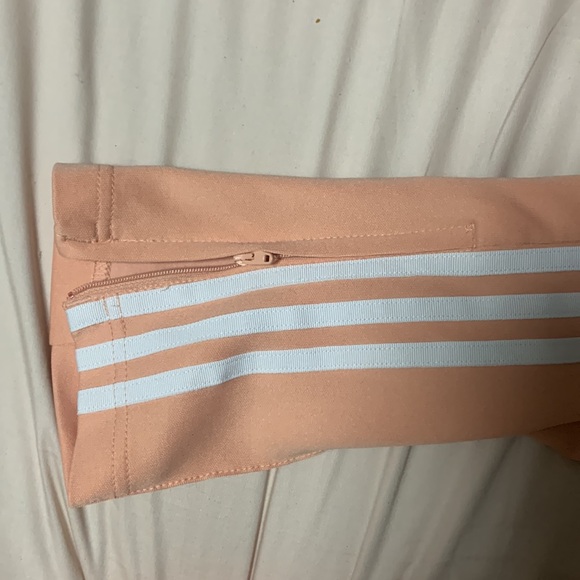 Adidas Drawstring Peach Pink Three Stripes Tapered Pants with Ankle Zippers - Picture 2 of 5